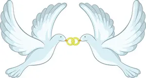 Rings Prints: Doves with rings icon, cartoon style