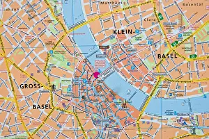 Schweiz Prints: Downtown map, Basel, Switzerland