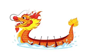 Canoeing Prints: Dragon boat festival. Colorful stock vector illustration on white background