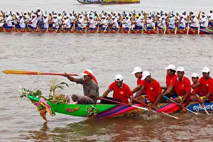 Khmer Prints: Dragon boat race, Water Festival, Tonle Sap river, Phnom Penh Cambodia