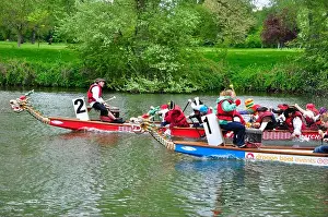 Helm Prints: Dragon boat racing on the river Thames at Abingdon in late spring