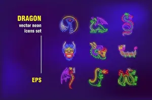 Luminous Prints: Dragon neon signs collection