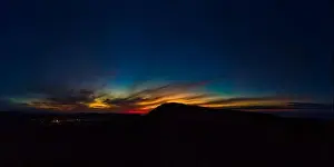 Corralejo Prints: Dramatic panoramic image of the sunset over volcan Calderon Hondo volcano near Lajares Fuerteventura