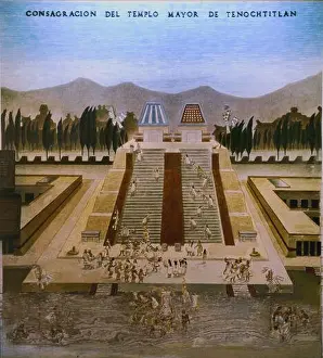 Ciudad De Mexico Prints: Drawing. Consecration of Tenochtitlan Great Temple