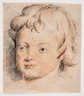Childs Prints: Drawing by Peter Paul Rubens (1577-1640) depicting a child's head