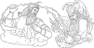 Facial Hair Prints: Drawing sketch style illustration of Zeus