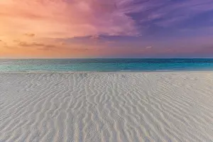 Dream sunset calm sea shore. Seaside of tropical beach landscape, exotic ocean horizon, relax inspirational, motivational nature scenic with colorful