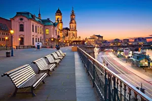 Elbe River Prints: Dresden. Image of Dresden, Germany during twilight blue hour
