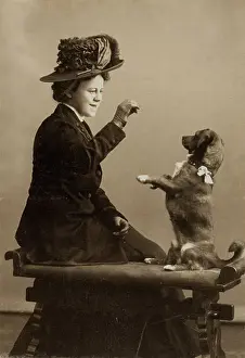 Nostalgic Prints: Well Dressed Lady Making Small Dog Beg