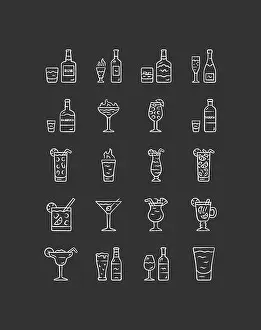 Vodka Prints: Drinks chalk icons set. Alcohol menu card
