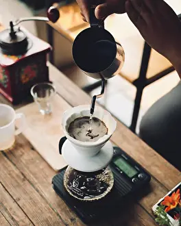 Coffee Cup Prints: Drip brewing, filtered coffee, or pour-over is a method which involves pouring water over roasted