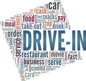 Setup Prints: Drive-In word cloud conceptual design isolated on white background