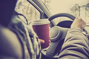 Coffee Cup Prints: Driver drinking coffee in the car