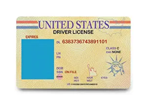 Id Card Prints: US Driver License with Copy Space Isolated on White Background