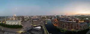 Leeds City Prints: A drone aerial panorama showing the Leeds docks and surrounding area including the royal armories