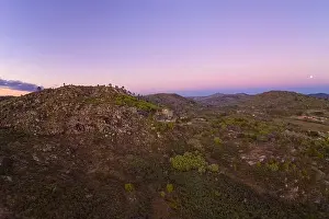 Sortelha Prints: Drone aerial panorama of Termas Radium Hotel Serra da Pena at sunset in Sortelha, Portugal