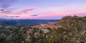 Monsanto Prints: Drone aerial panorama view of Monsanto historic village at sunset, in Portugal