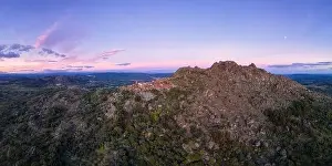 Monsanto Prints: Drone aerial panorama view of Monsanto historic village at sunset, in Portugal