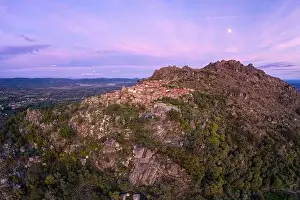 Monsanto Prints: Drone aerial panorama view of Monsanto historic village at sunset, in Portugal