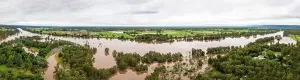 Hawkesbury Prints: Drone aerial panoramic photograph of severe flooding in the Hawkesbury Nepean River in the Yarramundi region of