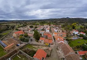 Monsanto Prints: Drone aerial view of Idanha a velha historic village and landscape with Monsanto on the background