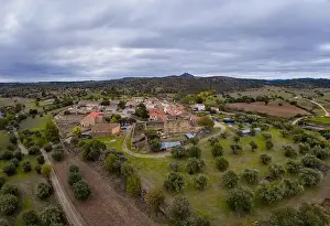 Monsanto Prints: Drone aerial view of Idanha a velha historic village and landscape with Monsanto on the background
