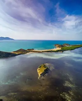 Collapse Prints: Drone aerial view on isolated Monastery of Saint Mary on Zvernec island (Narta Lagoon)