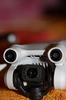 Piloting Prints: Drone with camera isolated on table close up colorful background modern aerial high quality big size instant prints