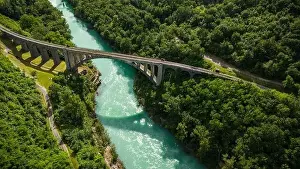 Summer Trees Prints: Drone Capture of Solkan Rail Bridge Across River Soca in Slovenia