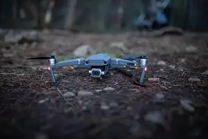 Drone on the dirt ground with blurry background
