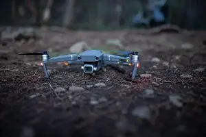 Drone on the dirt ground with blurry background