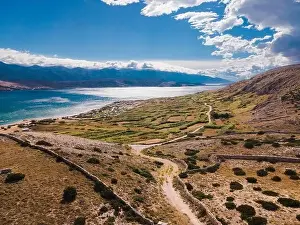 Riva Prints: Drone flight over the beautiful island of Pag in Croatia, simuni, novalja, zrece beach