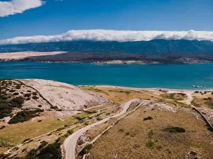 Riva Prints: Drone flight over the beautiful island of Pag in Croatia, simuni, novalja, zrece beach