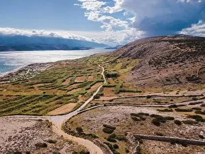Riva Prints: Drone flight over the beautiful island of Pag in Croatia, simuni, novalja, zrece beach