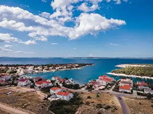 Riva Prints: Drone flight over the beautiful island of Pag in Croatia, simuni, novalja, zrece beach