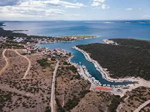 Riva Prints: Drone flight over the beautiful island of Pag in Croatia, simuni, novalja, zrece beach