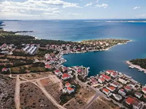 Riva Prints: Drone flight over the beautiful island of Pag in Croatia, simuni, novalja, zrece beach