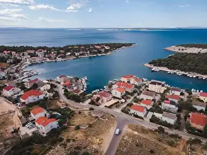 Riva Prints: Drone flight over the beautiful island of Pag in Croatia, simuni, novalja, zrece beach