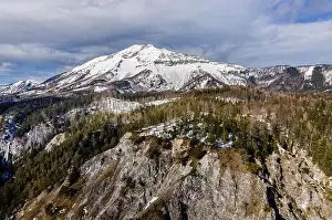 Forest Trees Prints: Drone flight over the Oetschergraeben canyon in Lower Austria in winter