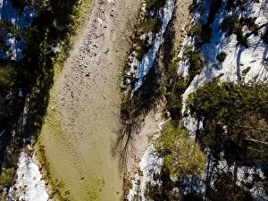 Drone flight over the Oetschergraeben canyon in Lower Austria in winter