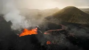 Drone image of 2023 Iceland Volcano Eruption at Fagradalsfjall near Reykjavik