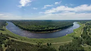 Cleared Prints: drone image. aerial view of Daugava river