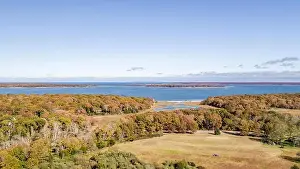 Distant Land Prints: Drone image of North Haven, wet lands and distant shelter island, NY
