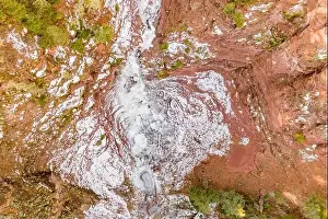 Looking Straight Down Prints: Drone image of the partially frozen water fall at Dunton Hot Springs, Colorado