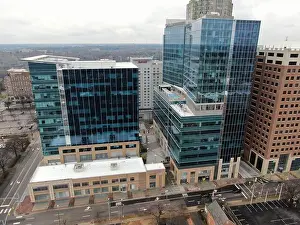 Tower Crane Prints: Drone images of downtown Raleigh NC skyline and high rise construction