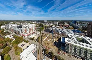 North Carolina Prints: Drone images of downtown raleigh skyline and construction