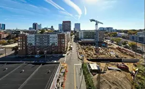 Drone images of downtown raleigh skyline and construction
