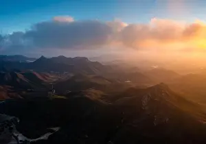 Chaparral Prints: drone landscape of semi-desert mountain landscape in southern Spain at sunset
