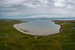 County Mayo Prints: Drone panorama of Elly Bay Beach on the Mullet Peninsula of Ireland at low tide