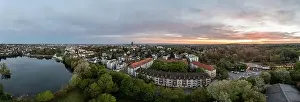 City Panorama Prints: Drone panorama of the Hessian university city Darmstadt in Germany in the morning light